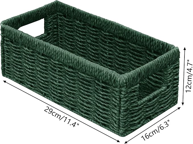 Wicker Storage Basket, Set of 2 Hand Woven Wicker Baskets for Organizing with Handles, Decorative Small Storage Bins for Countertop Toilet Paper Basket for Toilet Tank Top, Shelves, Green - Image 2