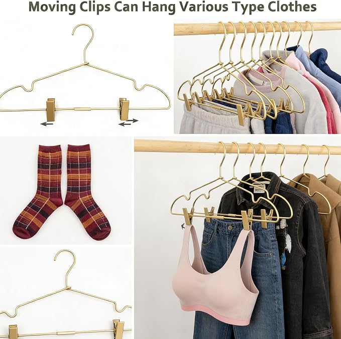 Gold Metal 12.6" Baby Clothes Clips Hanger, 30 Pack Children Kids Coat Hanger Display and Storage,Heavy Duty Standard Metal Hangers with Non-Slip Design,Space Saving Organizer - Image 3