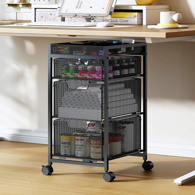 Rolling Utility Cart with 3 Drawers, Craft Organizer and Storage with DIY Divider, Lockable Wheels, Multi-Functional Storage for Art Supplies, Store for Brushes & Paints & Small Parts(Patent Pending) by Hayexiha