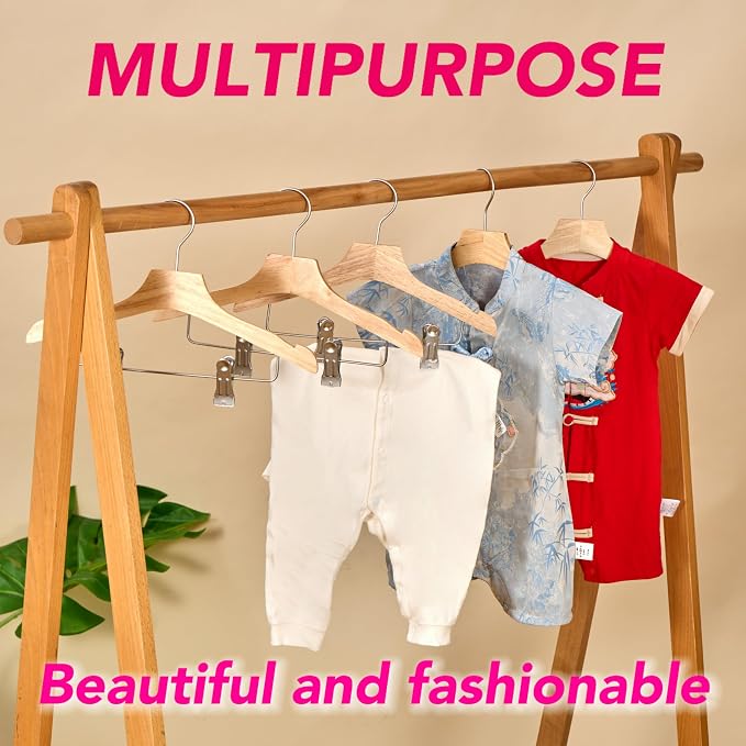 Natural 12.7" Ultra-Thin Wooden Children Closet Clothes Clips Hangers 20PCS Wood Baby Kids Coat Hangers for Infant Toddler Newborn Jumpsuit Pants Skirts Jeans Space Saving Heavy Duty Durable - Image 9