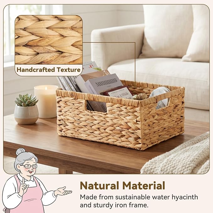 GRANNY SAYS Wicker Baskets with Handles,Large Wicker Storage Baskets,1-Pack | Water Hyacinth Woven Baskets for Storage, Wicker Baskets for Shelves, Wicker Storage Basket, Rectangle Baskets for Pantry - Image 3