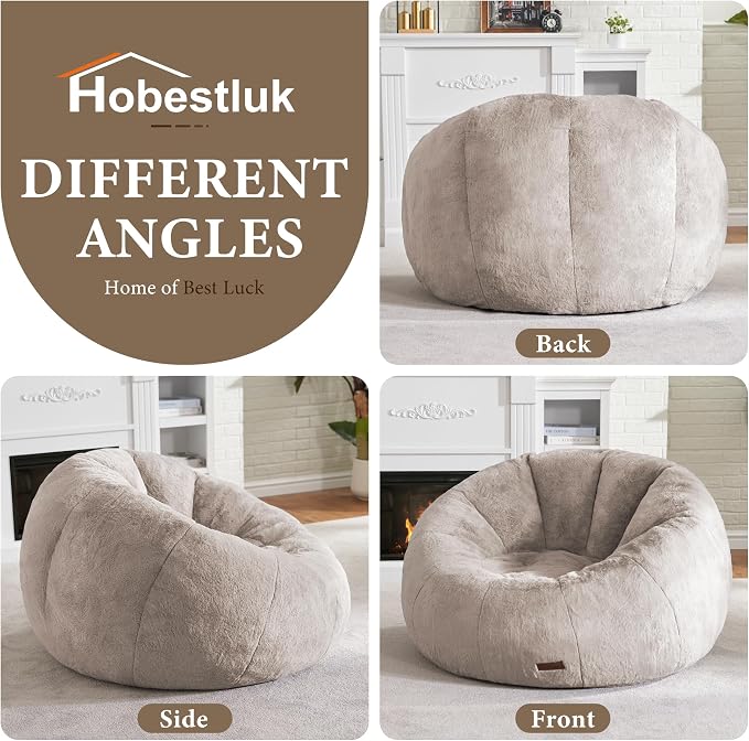 Hobestluk Large Bean Bag Chair for Adults to Relax, Donut-Shaped (Brown) | Special Donut Design, Memory Foam Filling, Comfortable Stuffed Sofa, Relaxing, Reading or Playing, Soft Plush Faux Fur Fabric - Image 7