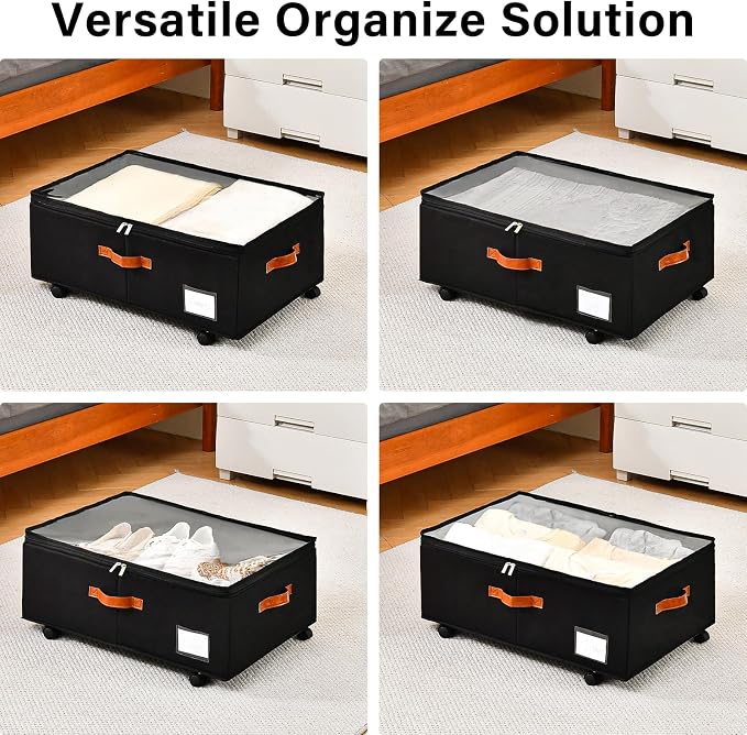 Freebat Under Bed Storage with Wheels 2 Pack, Underbed Container | 10 inch Height Under Bed Drawers with Clear Lid Cover, Storage Bag Box with Visiable Window for Clothes, Bedsheet, Pillow - Image 7