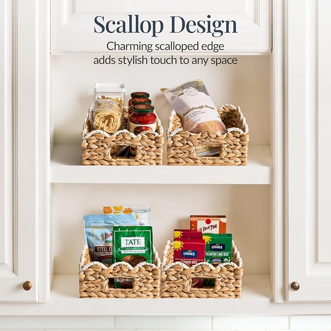 Best Choice Products 9x12 Scalloped Shelf Baskets, Woven Storage Bins, Storage Organizers for Pantry, Living Room, Bedroom, Nursery & Laundry, 4 Pack - Natural with White Trim - Image 3