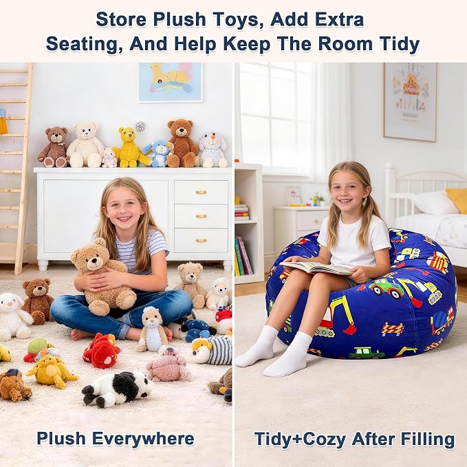 Lukeight Stuffed Animal Storage Bean Bag Chair Cover for Teens, Velvet Plush Toy Organizer Seat, Cover Only, No Filling Included, Long YKK Zipper, Side Pocket, XX-Large 36"D x 20"H - Image 3