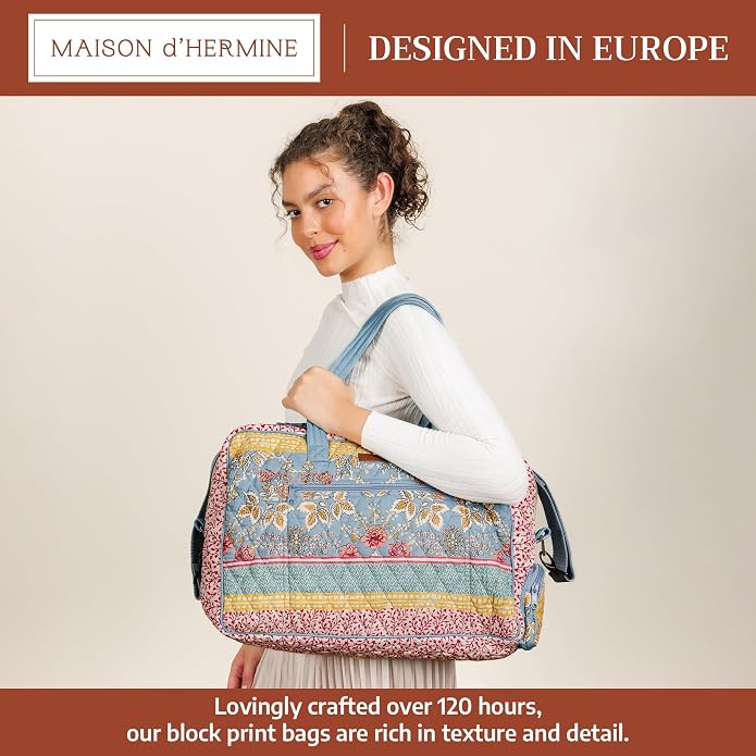 Maison d' Hermine Weekender Bags for Women Cotton Quilted Duffel Overnight Luggage Weekend Bag for Men Gym Gifts Travel | Overnight Luggage Weekend Bag for Men Gym Sports Gifts Duffle bag Business Travellers Trip Spring Summer - Image 3