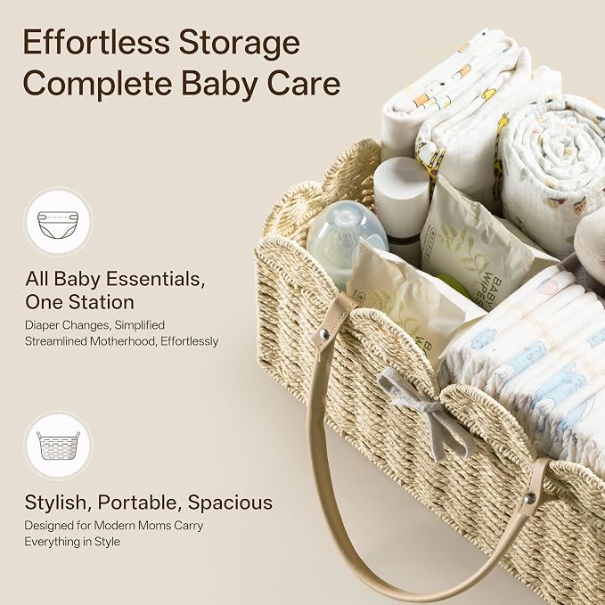 HBlife Baby Diaper Caddy, Paper Rope Storage Baskets Nursery Bin with Removable Divider, Portable Car Organizer for Diapers, Baby Shower Gifts, Newborn Essentials Must Haves - Image 4