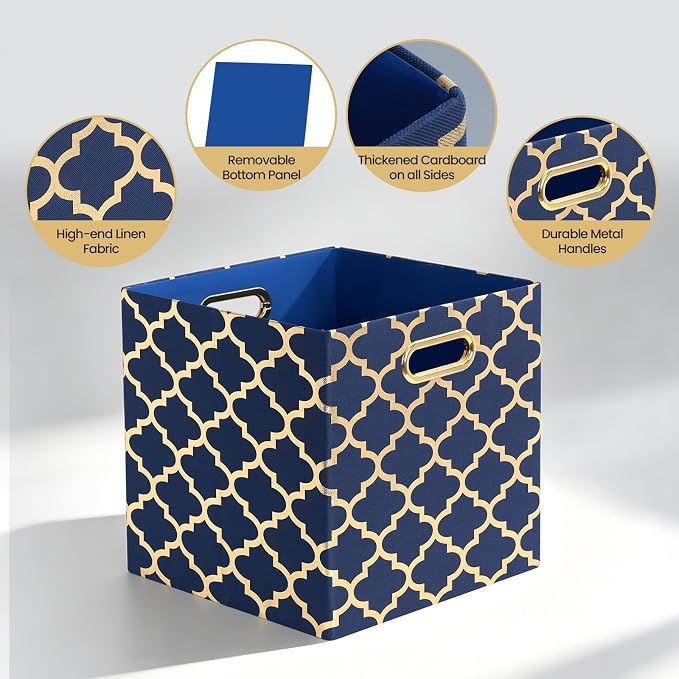 11x11x11 Storage Cube Bins, Collapsible Storage Bins Fabric Storage Cubes | Organizer Baskets Box Drawers for Shelves, Closet, Wardrobe, Bookshelf, Cabinet Blue/Gold Lantern, 4 Pack - Image 3