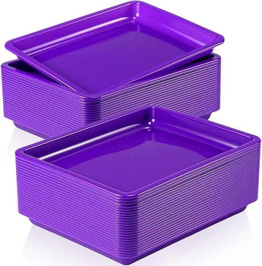 Maitys 24 Pcs Plastic Art Tray 11x8.7x1 Inch Activity Craft Tray,Purple | Classroom Serving Trays, Stackable Storage, Sand Trays for School Painting Beads Crafts DIY Projects by Maitys