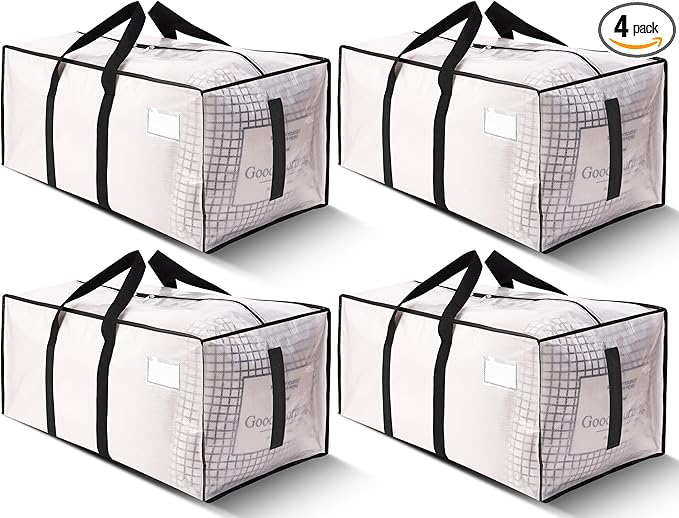 HOMESURE Supports 200lbs Heavy Duty Moving Bags - Strong Zipper & Wrap-Around Handles - Water-Resistant Storage Totes, Durable Alternative to Moving Boxes - 4 Pack - Semi-Transparent by HOMESURE