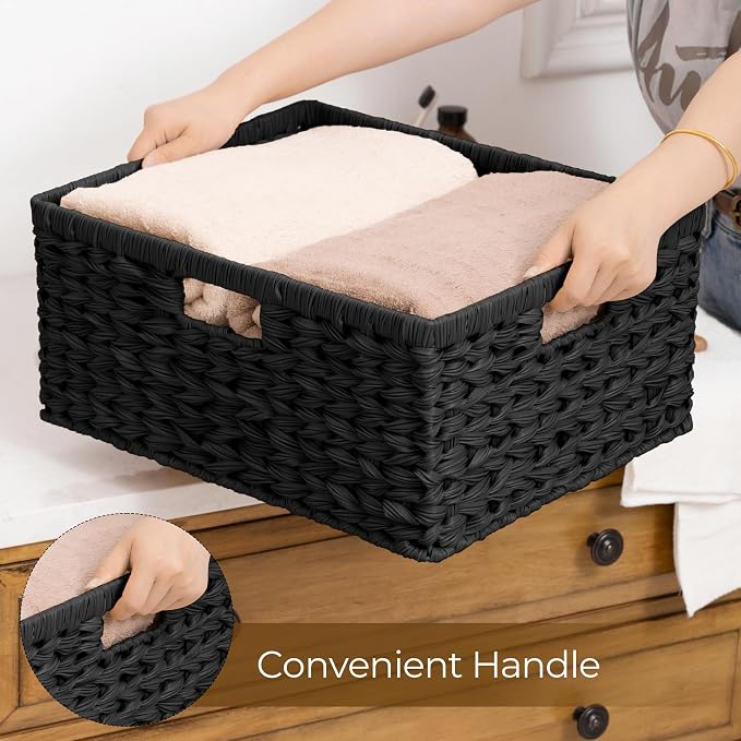 GRANNY SAYS Storage Baskets for Organizing, Waterproof Black Basket, 1-Pack | Handwoven Wicker Storage Basket for Shelves, Large Wicker Baskets for Organization,Decorative Basket,Woven Basket for Storage - Image 4