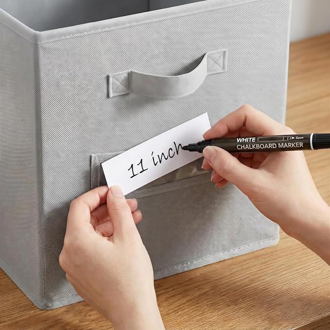 Storage Bins,11 Inch Cube Storage Bin with Labels,6pcs,Light Grey | Fabric Storage Cubes for Shelves,11 Inch storage cube bins with 6 Labels Window Cards & a Pen - Image 4