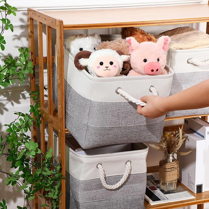 meekoo 8 Pack Collapsible Storage Bins Fabric Storage Bins Polyester Fabric Baskets with Handles Linen Closet Organizer for Shelf Home Closet Towels Toys(15 x 11 x 9.5 in,Mixed Gray) - Image 4