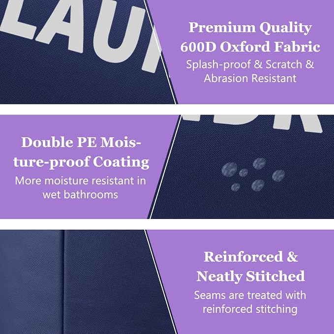 125L Collapsible Laundry Basket with Handles, Extra-large Laundry Hamper for Bedroom, Freestanding Dirty Clothes Basket, Sturdy Laundry Bin for Living Room, Camping, Navy Blue - Image 5