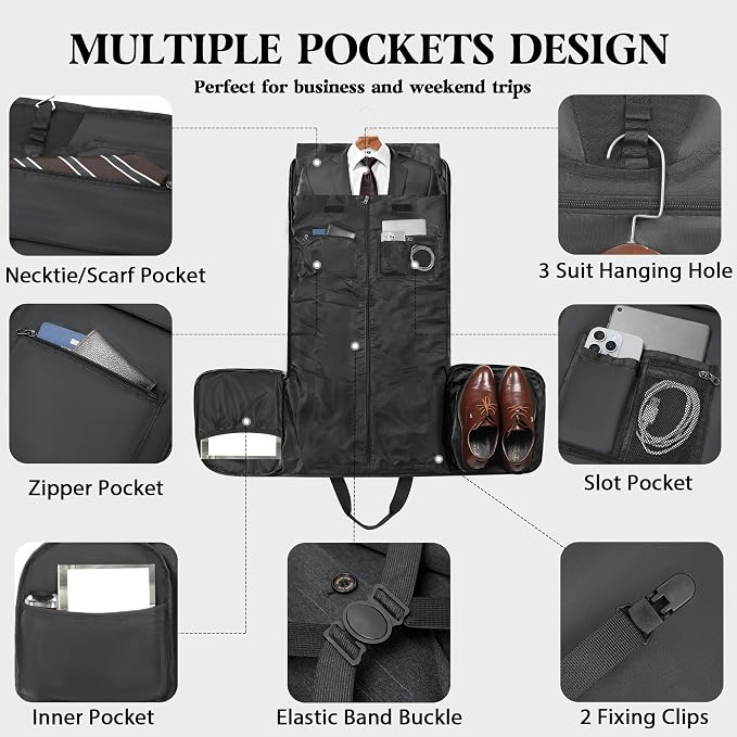Wildroad Garment Bags for Travel - Canvas Duffle Bag with Shoe Compartment | Gifts for Men, Holiday Birthday Gift for Dad, Husband & Partner, Carry-on Size, 2 in 1 Hanging Suitcase Suit Business - Image 2