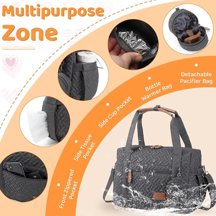 Diaper Bag Tote, Large Capacity Travel Diaper Bags With Changing Pad, Hospital Bag For Labor Delivery, Baby Bag - Image 4