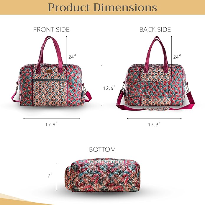 Maison d' Hermine Weekender Bags for Women Cotton Quilted Duffel Overnight Luggage Weekend Bag for Men Gym Gifts Travel | Overnight Luggage Weekend Bag for Men Gym Sports Gifts Duffle bag Business Travellers Trip Spring Summer - Image 6