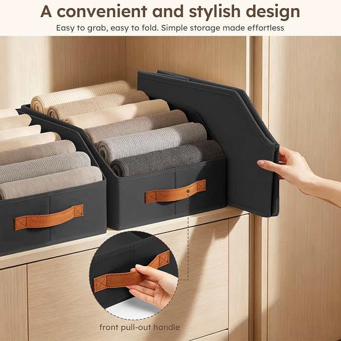 Fabric Storage Bins for Organizing - 12 Pack Large Trapezoid Collapsible Storage Bins with Front Handle, Closet Organizers and Storage for Bedroom, Home Shelves, Small Spaces, Black - Image 6