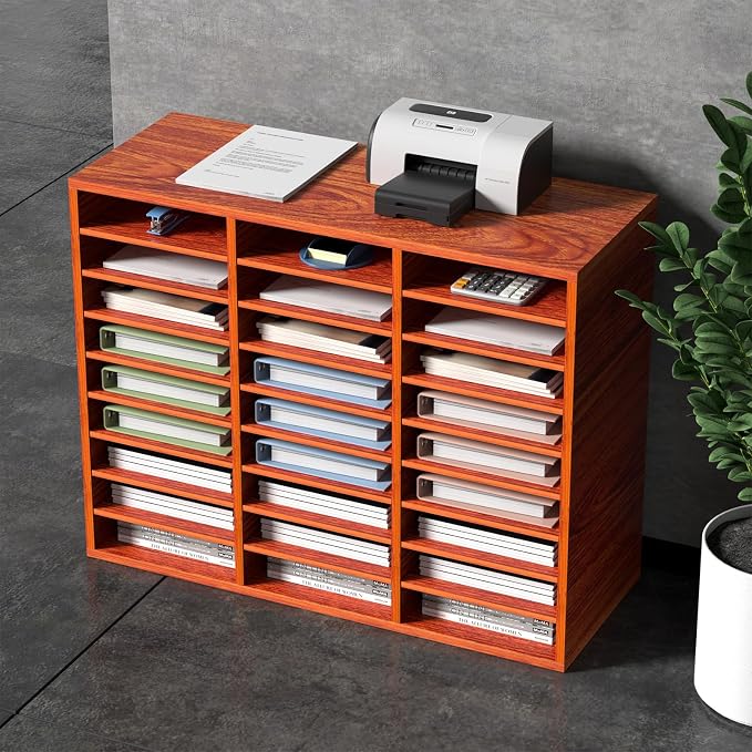 VEVOR 27 Compartments Wood Literature Organizer, Adjustable Shelves, Medium Density Fiberboard Mail Center, Office Home School Storage for Files, Documents, Papers, Magazines, Brown - Image 8