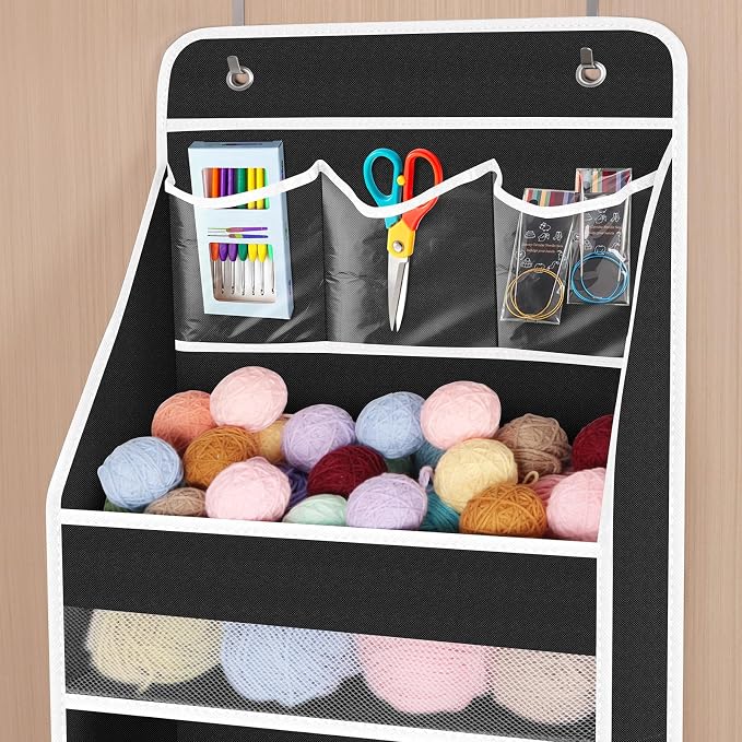 Univivi Fabric Over Door Hanging Organizer for Baby Nursery, Black, 5-Shelf | Door Storage with Large Capacity Breathable Mesh Pockets, Back of Door Organizer for Baby Essential, Bedroom, and Dorm - Image 4