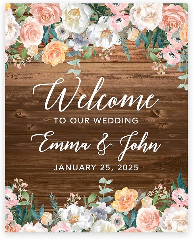 Andaz Press Custom Large Canvas Wedding Guest Book Alternative, 16 x 20 Inches, Rustic Wood Florals Vertical Personalized Sign Our Canvas Guest Book Signs for Wedding Rustic Woodland Theme Events by AndazPress