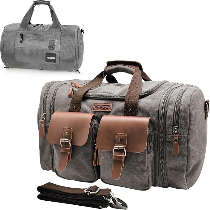 Wildroad Gym Bags for Men & Expandable Canvas Duffle Bag - 50l Travel Kit | Gifts for Men, Holiday Birthday Gift for Dad, Husband & Partner, Carry-on Size, Multiple Pockets, Luggage, Fits Travel Gym by WILDROAD
