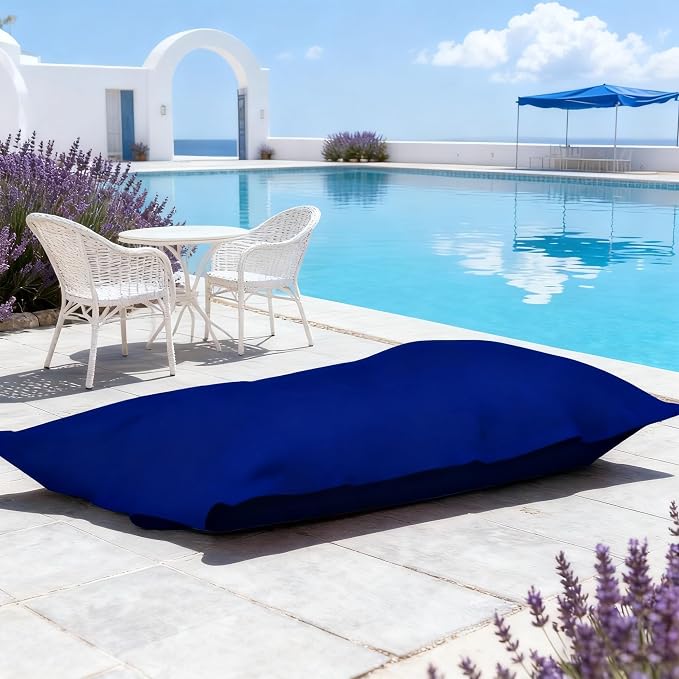 SXBCyan Waterproof Bean Bag Cover for Adults (No Filler) Soft Sofa Bed Oxford Lounge Chair Giant Beanbag Floor Seating Outdoor Stripes Pouf Couch for Poolside Beach Garden(Sea Blue) by SXBCyan