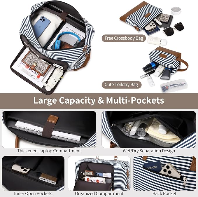 Weekender Bag, Large Travel Duffel Bag for Women, Carry on Overnight Bag with Shoe Compartment and Toiletry Bags - Image 7