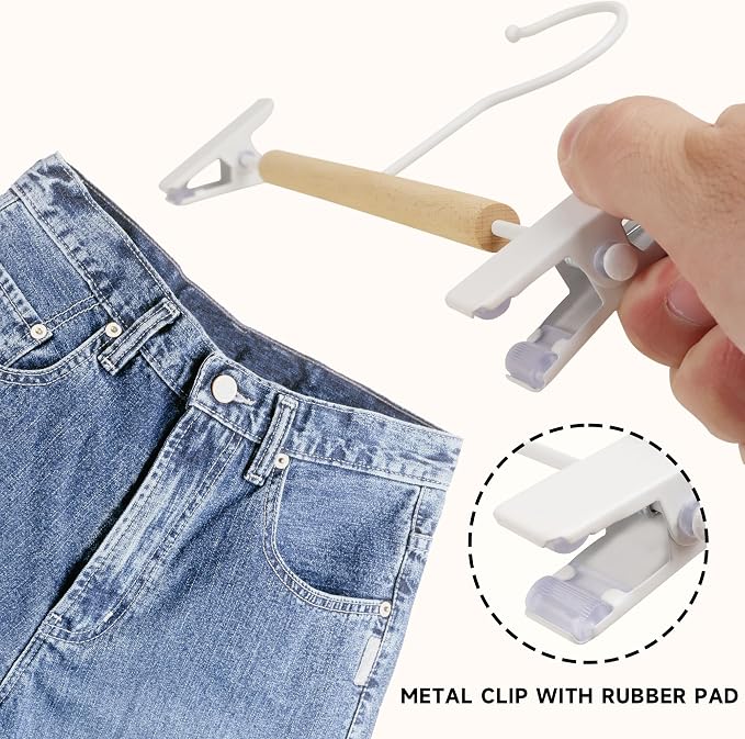Wire Pants Hangers with Adjustable Clips, White, 24-Pack | Wooden Skirt Hangers, Non-Slip Clamp Bottom, for Trousers, Jeans, Shorts & Clothing Organization - Image 3