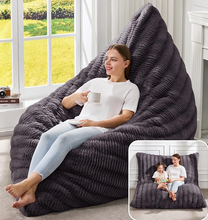 Hobestluk Adult Bean Bag Chair 3 in 1 Convertible Large Bean Bag Sofa | Ripple Dark Grey,Machine Washable,Removable Cover,Easy Convert And Install,Floor Bed,For Livingroom Bedroom - Image 6