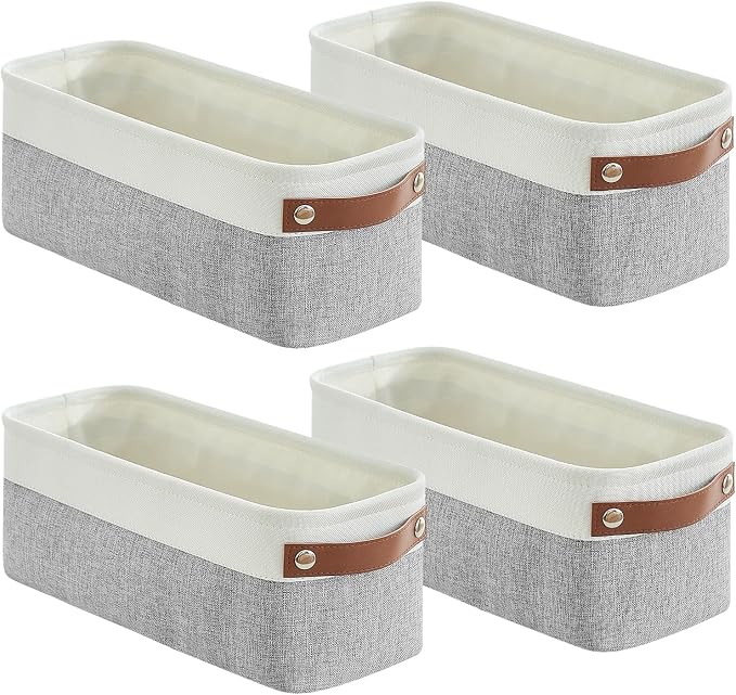 Small Fabric Storage Baskets, 15x6x5 inch Narrow Storage Bins 4-Pack Long Storage Basket for Organizing with Handles, Decorative Basket for Closets, Shelves, Toilet Paper, Grey - Image 9