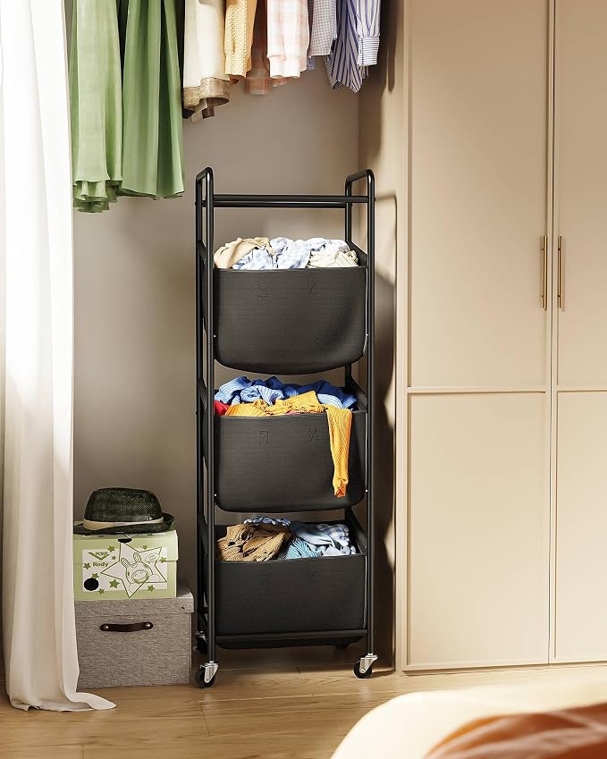 3 Section Laundry Sorter with Removable Bags, 120L Rolling Vertical Laundry Hamper, Stackable Laundry Baskets organizer for Bathroom, Apartment, Dorm (Black, With Wheel) - Image 5