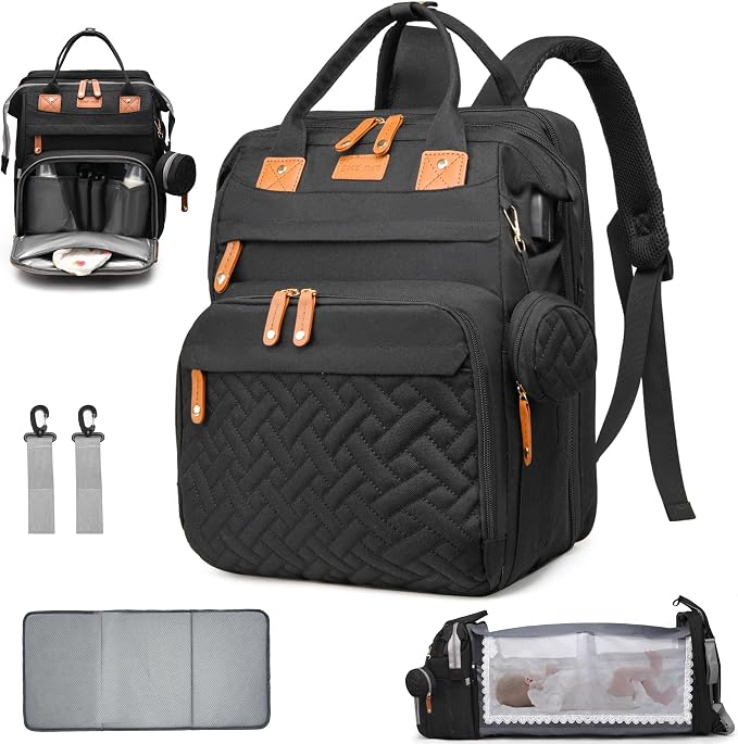 Diaper Bag Backpack with Changing Station, Waterproof for Travel, Black by CESAILT