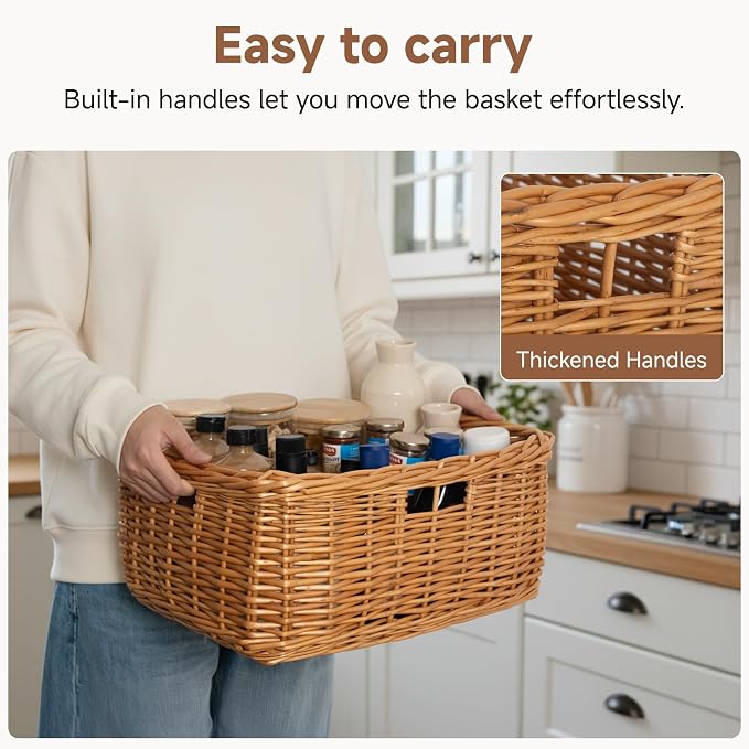 StorageWorks Pantry Baskets, Willow Storage Baskets for Organizing, Shelves, Pantry Organizers and Storage, Light Brown, 16 ½"L x 13" W x 7 ½"H - Image 3