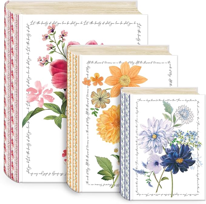 Punch Studio Decorative Storage Boxes with Lids | Nested Book Style Set of 3 Coated Cardboard Keepsake Box for Photos Documents Gifts Home Organization, 11” x 13.5” – Notable Florals by PunchStudio