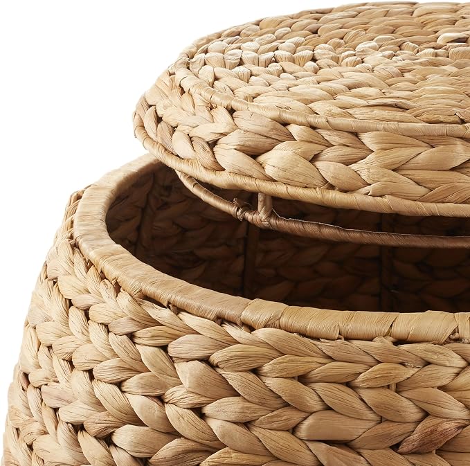 Casafield Round Storage Basket with Lid - Natural, Handwoven Water Hyacinth Organizer for Laundry, Blankets, Plants, Bedroom, Living Room, Home Office - Image 5