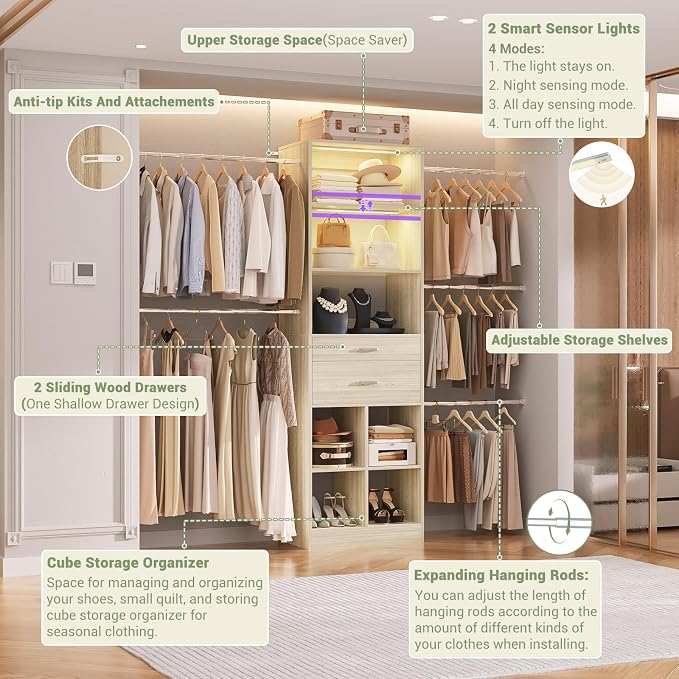 Besiost Closet System, Built in, Not Free Standing, Enclosed Storage Volume: 2.58 ft³, Greige Oak - Image 6
