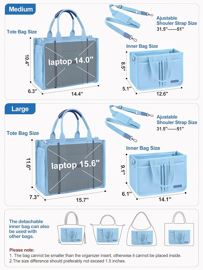 BESBESME Women’s Canvas Tote Bag with Zipper and Compartments – Multi-Pocket Laptop Work Crossbody Shoulder Tote Purse - Image 4