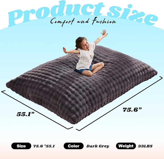 Hobestluk Adult Bean Bag Chair 3 in 1 Convertible Large Bean Bag Sofa | Bubble Dark Grey,Machine Washable,Removable Cover,Easy Convert And Install, Oversied Floor Bed,For Livingroom Bedroom - Image 3