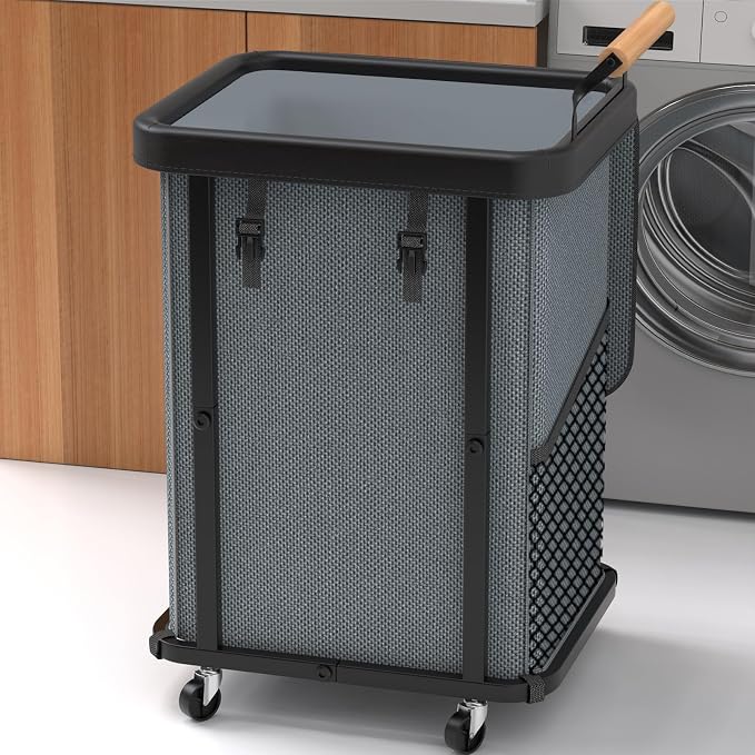 150L Laundry Basket with Wheels,Rolling Basket Hamper with Lid&Handle Gray | Laundry Organizer Storage Cart with Heavy Duty Sturdy Metal Frame for Home, Hotel, Laundry Room by Unlockyourhomestoragelife