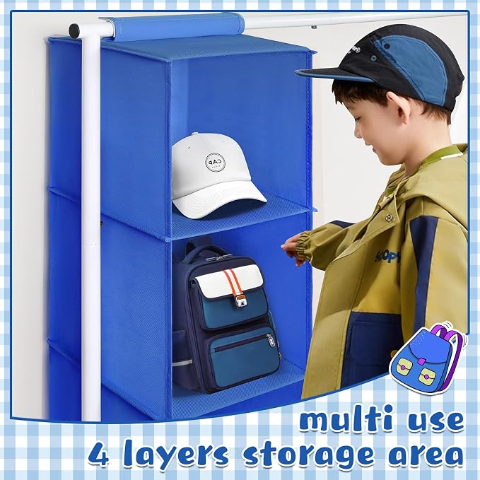Univivi Kids Clothing Rack with Hanging Organizer, 43 Inch, Blue and White | Toddler Dress Up Storage with Bottom Shelf, Sturdy Metal Baby Clothes Rack, Kids Dress up Rack for Nursery, Playroom, Bedroom - Image 4