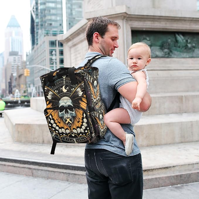 MNSRUU Mysterious Skull Horoscope Diaper Backpack Multifunction Travel Diaper Tote Large Capacity Diaper Changing Backpack for Moms & Dads - Image 7
