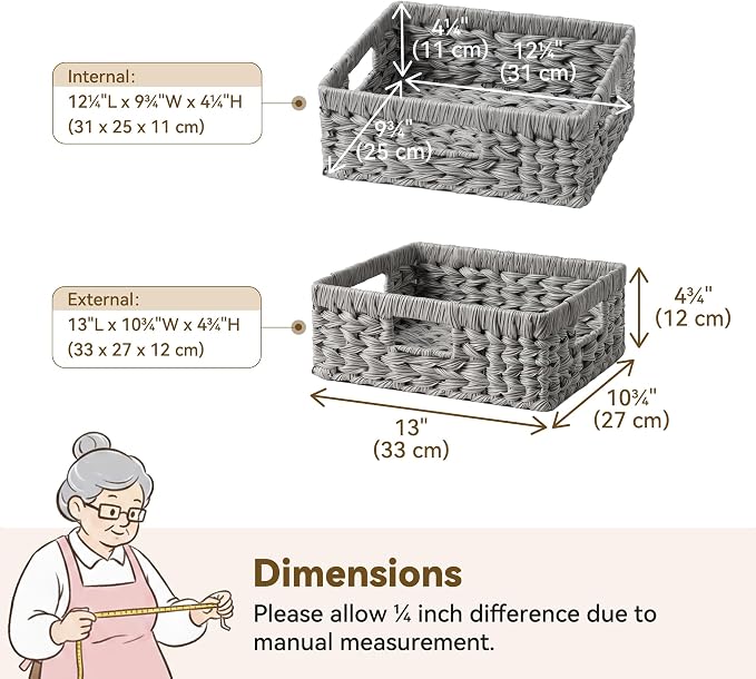 GRANNY SAYS Wicker Baskets for Organizing, Grey Pantry Baskets,1-Pack | Large Shallow Basket,Wicker Storage Baskets for Shelves,Woven Baskets for Storage,Rectangle Basket,Wicker Baskets for Storage - Image 7