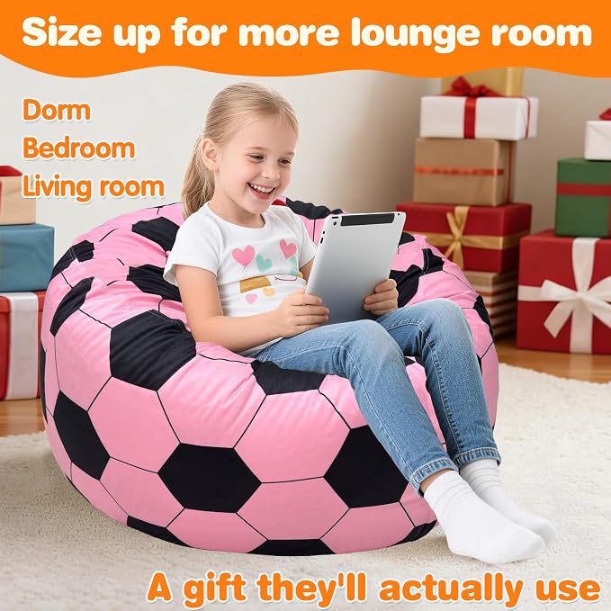 Lukeight Soccer Bean Bag Chair for Kids and Teens, Memory Foam Filled Floor Lounger, Washable Velvet Cover with Inner Liner, Beanbag Chair with Filling for Gaming and Reading, Large 27" D x 16" H - Image 5