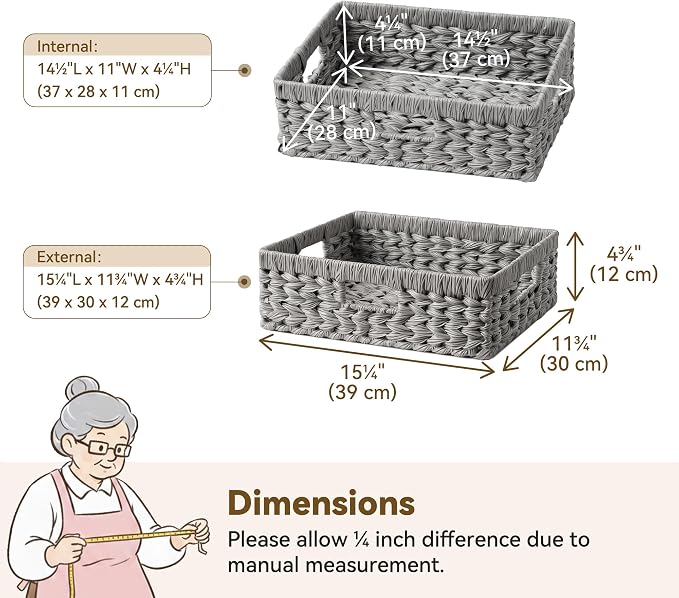 GRANNY SAYS Wicker Storage Basket for Shelves,Waterproof Gray Basket,1-Pack | Handwoven Wicker Baskets for Organizing, Plastic Rectangle Basket, Woven Basket for Storage, Pantry Basket, Decorative Basket - Image 7