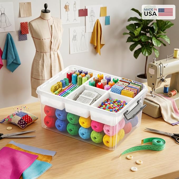 17QT 2Packs Clear Craft Organizers and Storage with Fixed-Compartment Tray, Art Supply Organizers and Storage, Craft Storage Bins with Lids for Beads, Markers, Playdoh, Tools and Coloring Books - Image 7