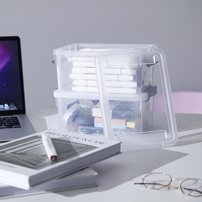 Small Storage Bins with Lids 3.2 QT Plastic Storage Containers for Organizing Stackable Clear Storage Boxes,Clear White(12 Packs) - Image 7