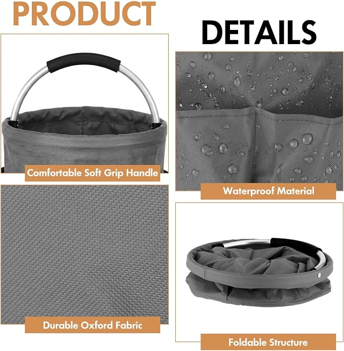LemonRoad 4 Pack Cleaning Caddy with Handle 17L Foldable Cleaning Supplies Organizer Oxford Cloth Storage Basket with 6 Pockets Portable Multi Bucket Bag for Home Garden(Black,Dark Gray,Red,Green) - Image 3