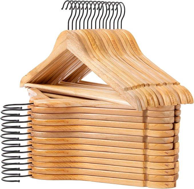JS HANGER Wooden Hangers 30 Pack, Natural Wood Suit Hangers with Non Slip Shoulder Grooves, Clothes Hangers for Coats, Shirts, Jackets, Pants, Suits by Unknown
