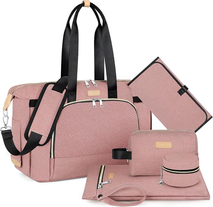 Diaper Bag Tote for Baby 7PCS, Large Mommy Bag with Portable Changing Pad | Multifunctional Hospital Bags for Labor and Delivery with Pacifier Case and Organizer Pouches,Travel Baby Bag for Boy Girl by ITIEZY